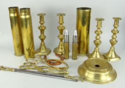 ASSORTED BRASSWARE to include fire irons, shells, candlesticks ETC