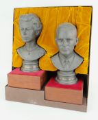 CASED PAIR OF ROYAL DOULTON BLACK BASALT COMMEMORATIVE BUSTS 'HM Queen Elizabeth the Second Silver