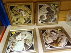 FOUR FRAMED STAFFORDSHIRE TILES DEPICTING THE FOUR SEASONS with art nouveau style females