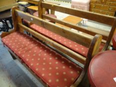 TWO SHORT PINE RAIL-BACK BENCHES