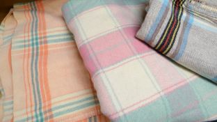 THREE CHECK PATTERNED WOOLEN BLANKETS