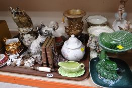 ASSORTED POTTERY ORNAMENTS, planters, book-ends, other collectables ETC