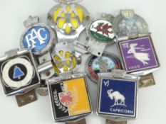TEN CAR GRILL BADGES including vintage RAC, two AA, Radio Caroline Club ETC