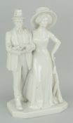 GERMAN BLANC DE CHINE PORCELAIN MODEL OF COMPANIONS AT A RACE-MEETING standing in formal attire with