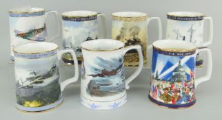 SEVEN ROYAL DOULTON MILITARY COMMEMORATION TANKARDS with certificates including The Evacuation of