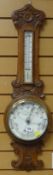 ORNATE OAK CARVED BANJO BAROMETER / THERMOMETER retailed by T J Williams, Cardiff