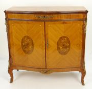 REPRODUCTION LOUIS XV STYLE SIDEBOARD of serpentine form, two door cupboard, interior shelves,