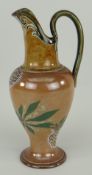 DOULTON LAMBETH & SLATERS STONEWARE EWER having elevated loop handle to a upright curved spout,