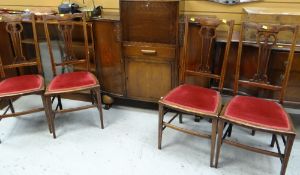 VINTAGE OAK STEPPED BUREAU with drop down front, flanking cupboards, together with a reproduction