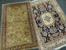 VINTAGE SILK PERSIAN RUG with purple and pale green decoration, 176 x 116cms, together with an