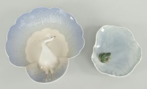 ROYAL COPENHAGEN FROG LILYPAD PIN DISH NUMBER 2477, together with Royal Copenhagen Peacock dish