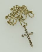 9CT GOLD DIAMOND SET CRUCIFIX PENDANT ON 9CT GOLD CHAIN, 4.8grams