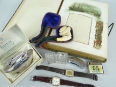 ASSORTED SMALL COLLECTABLES including two Rotary wristwatches (one without glass), a meerschaum