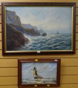 H W BRITCHER oil on board - sail boat at sea, signed and dated 1978, 25 x 39cms together with JOEL