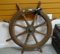 LARGE WOODEN & BRASS SHIP'S WHEEL (A/F)