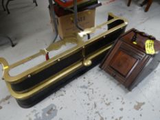 TWO BRASS FENDERS together with a wooden pedonium