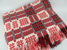 WELSH WOOLEN BLANKET with red and black geometric pattern, 190 x 230cms