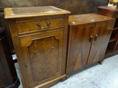 REPRODUCTION WALNUT HI-FI CABINET, together with a vintage mahogany record cabinet