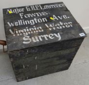 VINTAGE WOODEN CARRYING CRATE RELATING TO MAJOR GHP LAWRENCE WITH ADDRESS
