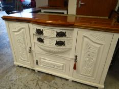 VINTAGE BOW FRONT WHITE SIDEBOARD, two drawers flanked by two cupboards