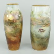 TWO ROYAL DOULTON PORCELAIN VASES both decorated with landscape scenes all round, one titled '