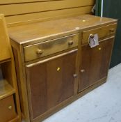 VINTAGE LIGHT OAK RAIL-BACK SIDEBOARD with two drawers and a two cupboard base