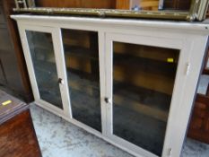 WHITE PAINTED THREE SECTION HANGING WALL CUPBOARD with shelved interior