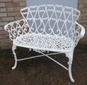 WHITE PAINTED METAL TWO SEATER GARDEN BENCH (outside)