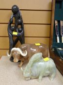 SYLVAC BULL, carved onyx bull and African soapstone group carving