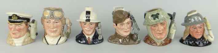 SIX ROYAL DOULTON MEDIUM SIZE WORLD WAR II CHARACTER JUGS comprising limited edition ARP Warden with