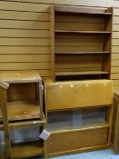 VINTAGE LIGHT OAK DROP DOWN BUREAU with sliding glass and sliding door cupboard base, small book