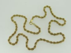 9CT YELLOW GOLD ROPE-TWIST CHAIN, 46cms long, 5.7grams