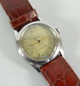 ROLEX OYSTER SPEEDKING PRECISION WRISTWATCH non-matching tan crocodile leather strap, steel case,