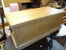STRIPPED PINE CHEST with cast metal carry handles