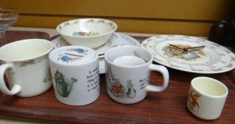 ROYAL DOULTON & WEDGEWOOD 'BUNNYKINS' CERAMICS including wall clock, money box, bowl ETC