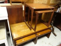 MID-CENTURY TEAK LONG-JOHN COFFEE TABLE with two smaller under tables, together with a teak G-plan