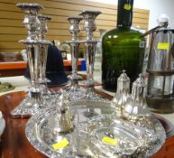 TWO PAIRS OF 'VINERS OF SHEFFIELD' CANDLESTICKS, EPNS tray and condiments ECT