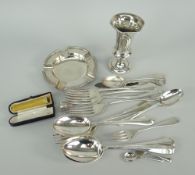 ASSORTED ENGLISH SILVER including part-set of five forks to match three dessert spoons, small