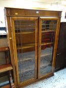 VINTAGE MAHOGANY TWO DOOR GLAZED BOOKCASE WITH LEADED DECORATION