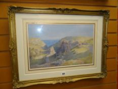 ALFRED PARKMAN (1852 - 1930) watercolour - Welsh coastal landscape with rocks divided by track,