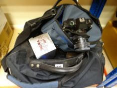 ASSORTED CAMERA EQUIPMENT in holdall including Pentax P30 camera ETC