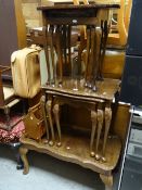 REPRODUCTION LIGHT WOOD GLASS TOPPED COFFEE TABLE, together with two sets of three nests of tables