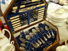 MAHOGANY CASED CANTEEN OF EPNS CUTLERY RETAILED BY JOHN HALL (Tools Limited of Cardiff)