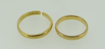 TWO 22CT YELLOW GOLD WEDDING BANDS, 9.3grams