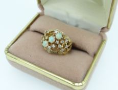 14K YELLOW GOLD OPAL & DIAMOND RING, 7.3grams