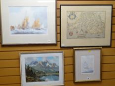 CHRISTOPHER SAXTON reproduction antiquarian map - Glamorganshire, 33 x 48cms, together with two