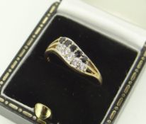 9CT YELLOW GOLD RING SET WITH FIVE DIAMONDS & SAPPHIRES