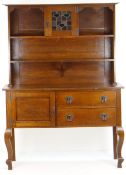 EARLY 20TH CENTURY OAK DRESSER having a base of two long drawers and single cupboard, three-shelf