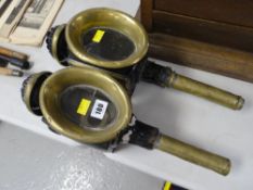 TWO BRASS & PAINTED BLACK METAL CARRIAGE LAMPS