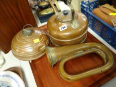 COPPER KETTLE / COPPER HOT WATER BED WARMER & BUGLE (3)